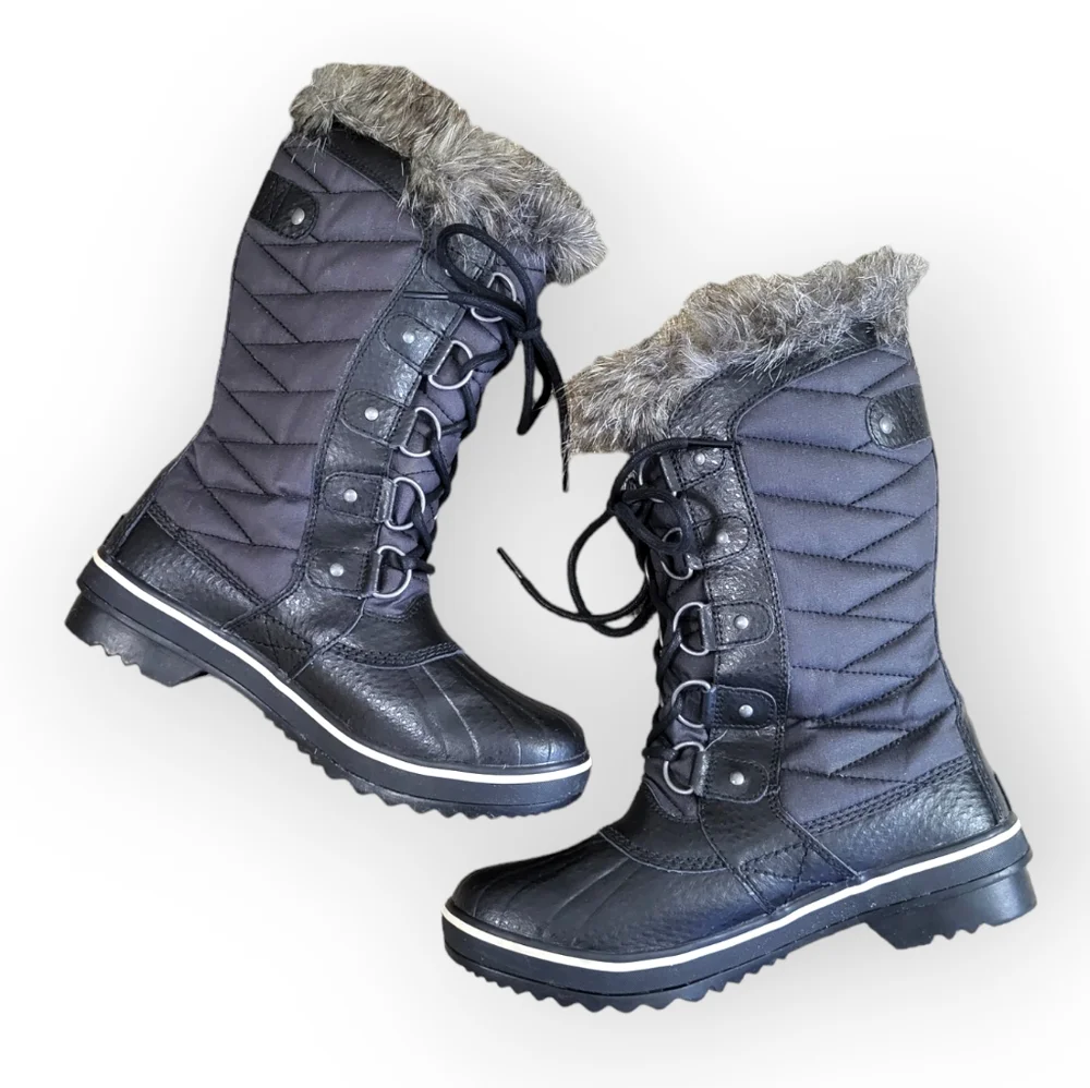 SOREL Tofino II Faux Fur Lined Waterproof Boots Black Size 7